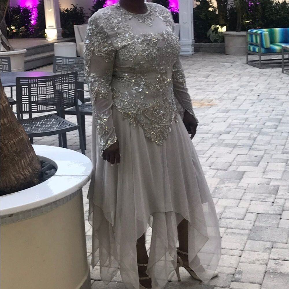 VINTAGE BEADED CHIFFON EMBLISHED WEDDING, PARTY PROM DRESS